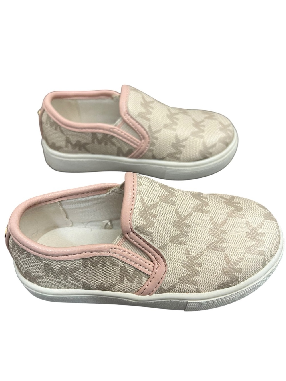 Michael Kors Kids Beige Logo Slip-On Sneakers with Pink Trim